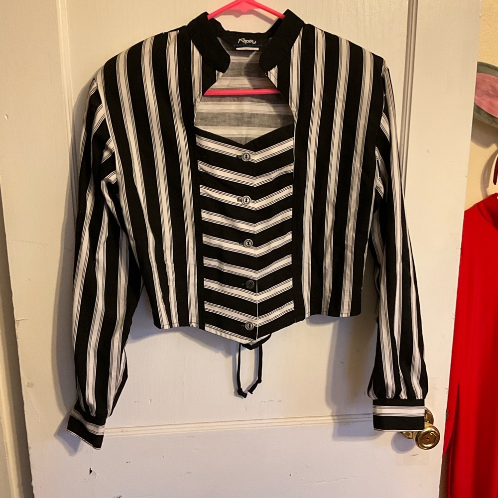 Vintage Roper Western Black and White Striped Shirt